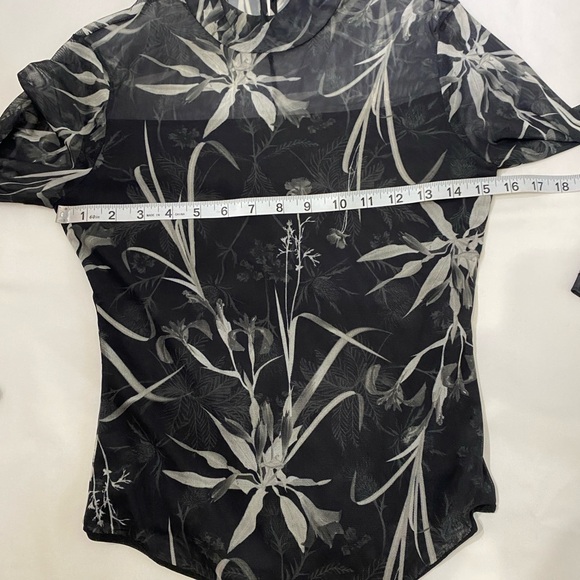 ALLSAINTS Rutland Elia Black Floral Mesh Long Sleeve Mock Neck Bodysuit SZ 2 - Picture 11 of 12